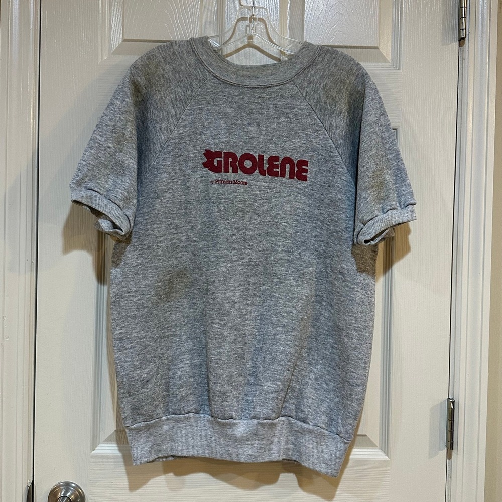Vintage 80s 202 USA Grolene Pitman-Moore Short Sleeve Sweatshirt Gray XL Raglan